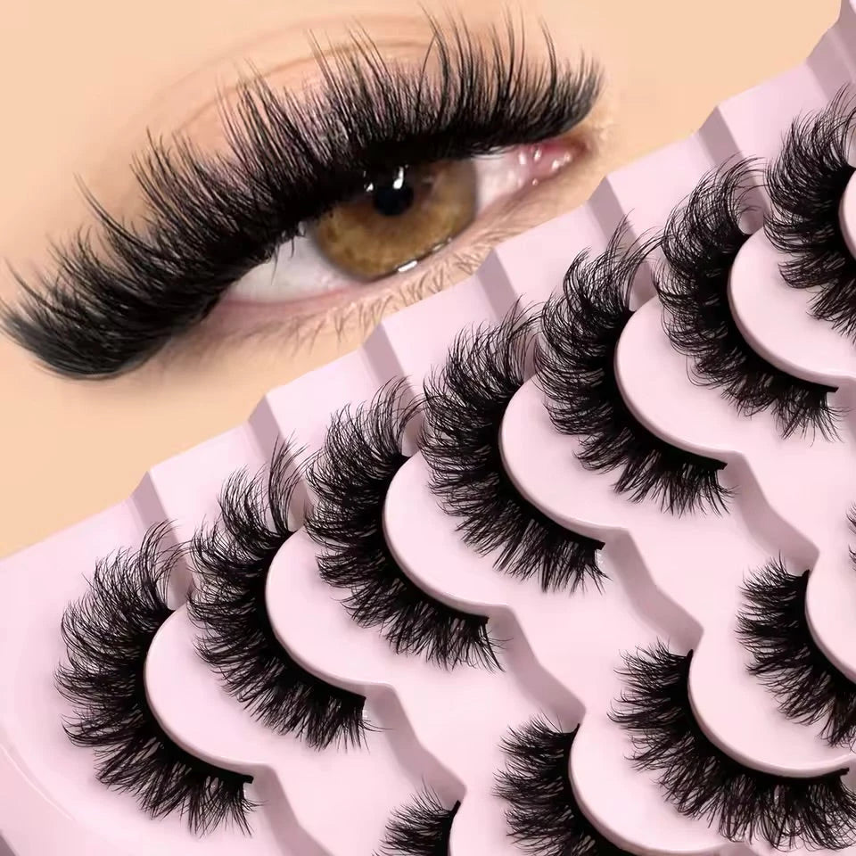 GROINNEYA False Eyelashes 3D Mink Lashes Cat Eyelashes Fluffy Wispy Volume Lashes Fake EyeLashes Natural