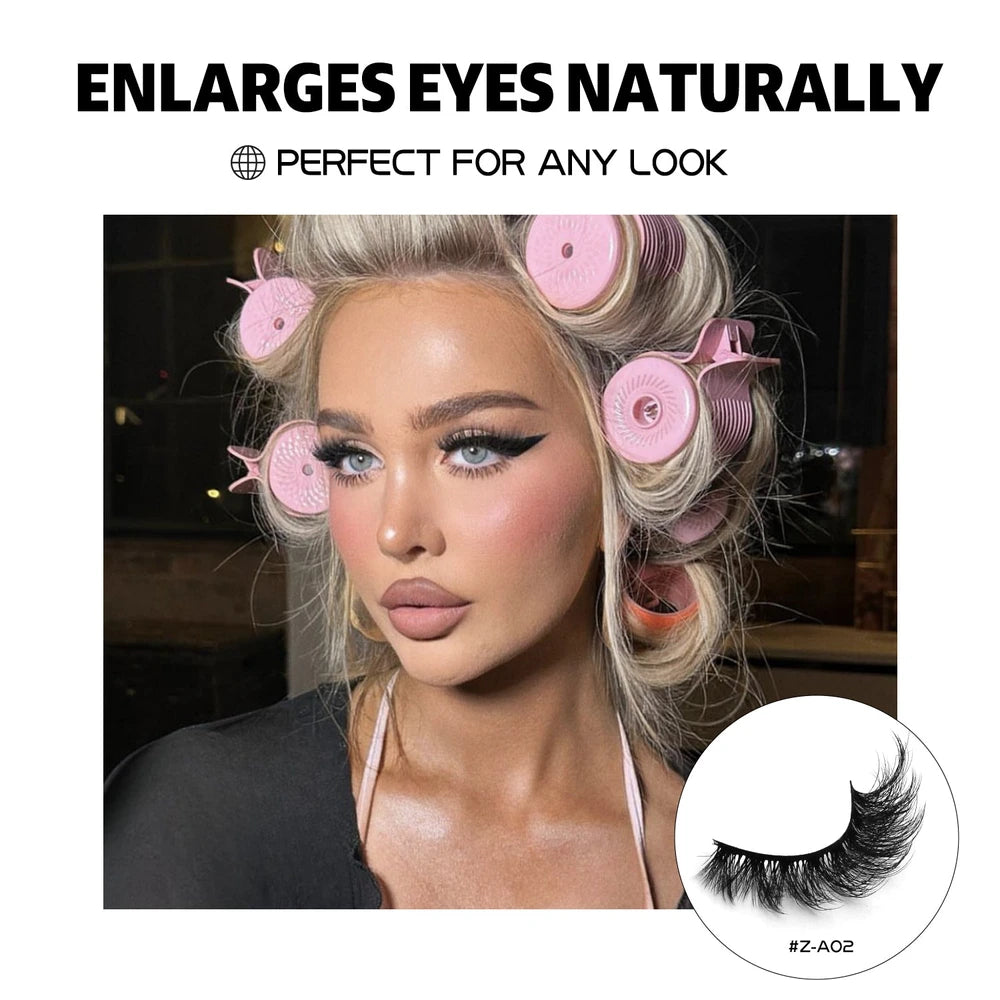 GROINNEYA False Eyelashes 3D Mink Lashes Cat Eyelashes Fluffy Wispy Volume Lashes Fake EyeLashes Natural