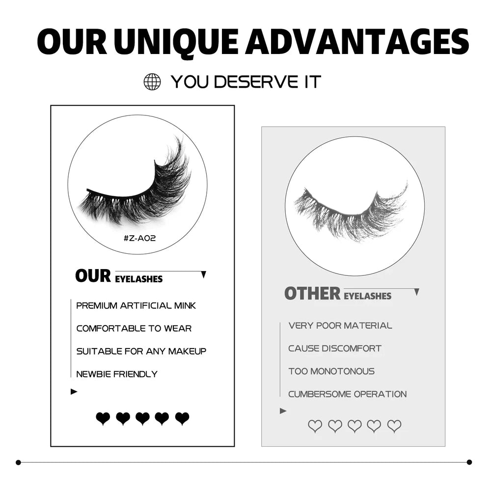 GROINNEYA False Eyelashes 3D Mink Lashes Cat Eyelashes Fluffy Wispy Volume Lashes Fake EyeLashes Natural