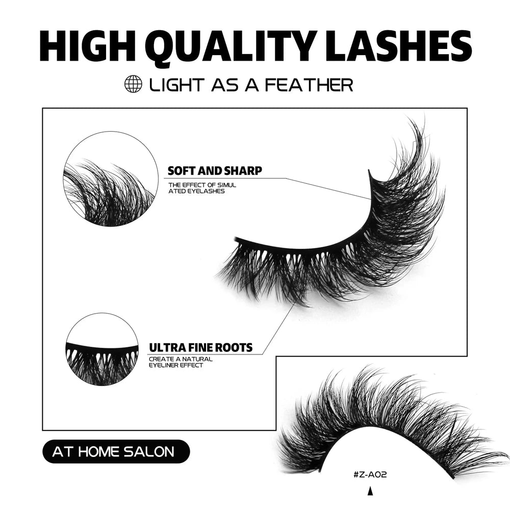 GROINNEYA False Eyelashes 3D Mink Lashes Cat Eyelashes Fluffy Wispy Volume Lashes Fake EyeLashes Natural